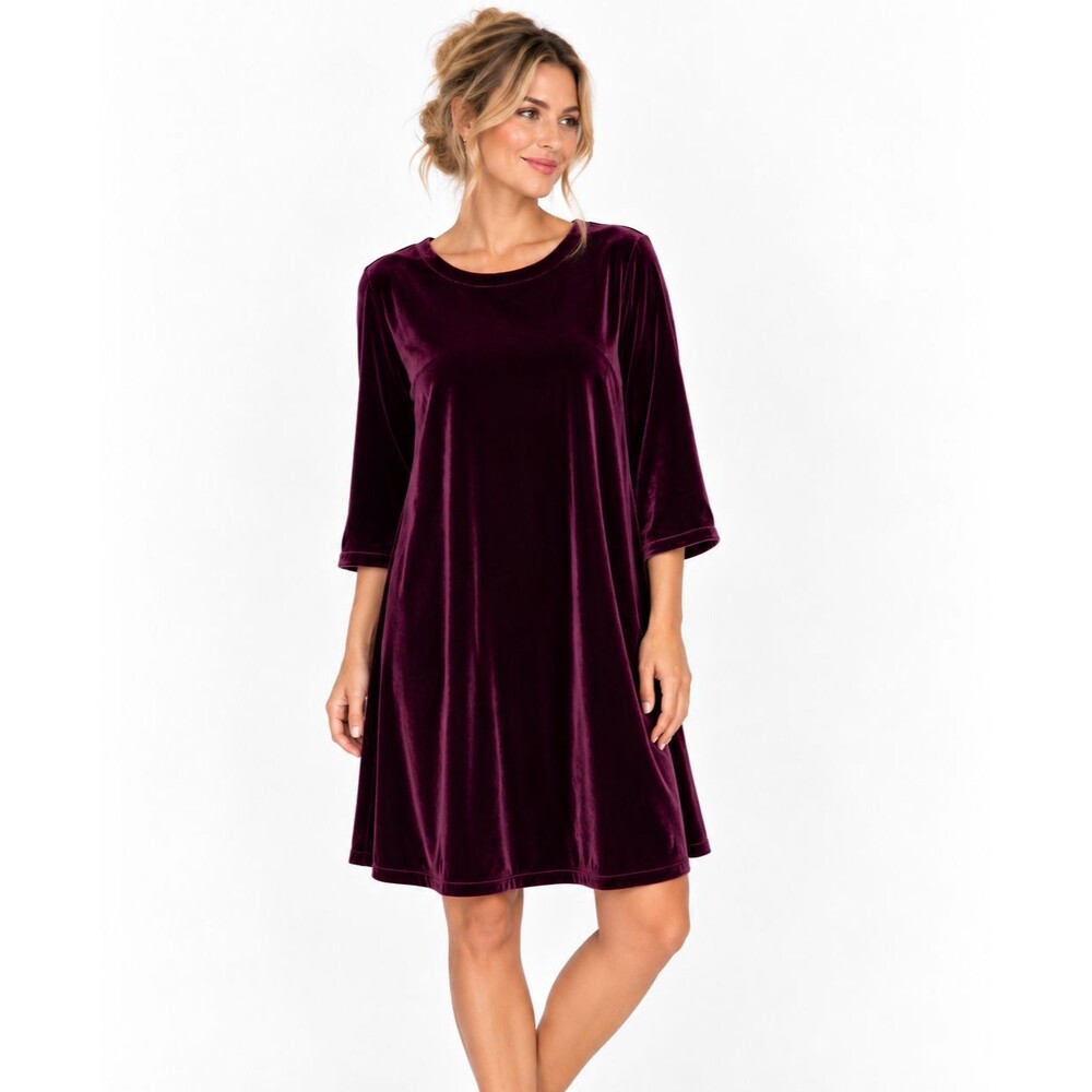 New Eileen Fisher Velvet Dress Size Large Red Plum Wine Silk Holidays Party NWT